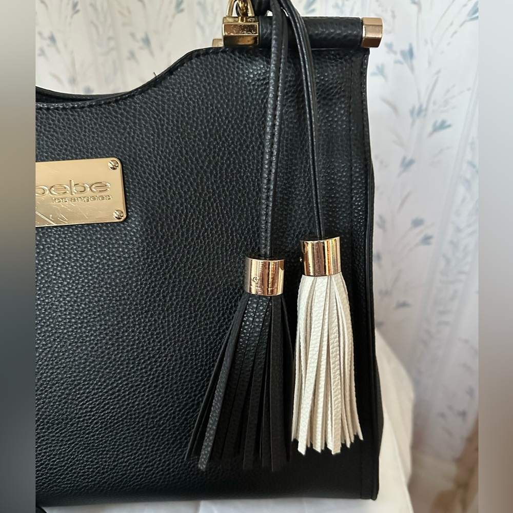 Bebe Black Tote with Gold Accents - Picture 4 of 15